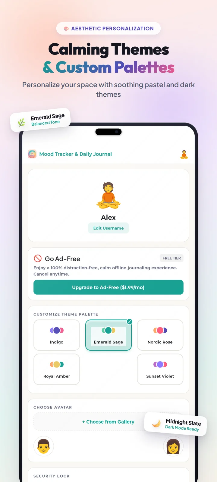Customizable color palettes and true dark mode interface
